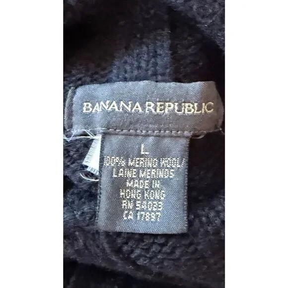 Banana Republic L Black Merino Wool Rib Turtleneck Sweater - Picture 2 of 5
